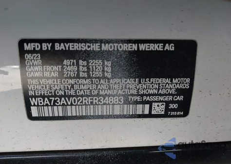 2024 BMW 430I Gran Coupe xDrive z USA, uszkodzony, nr VIN WBA73AV02RFR34883